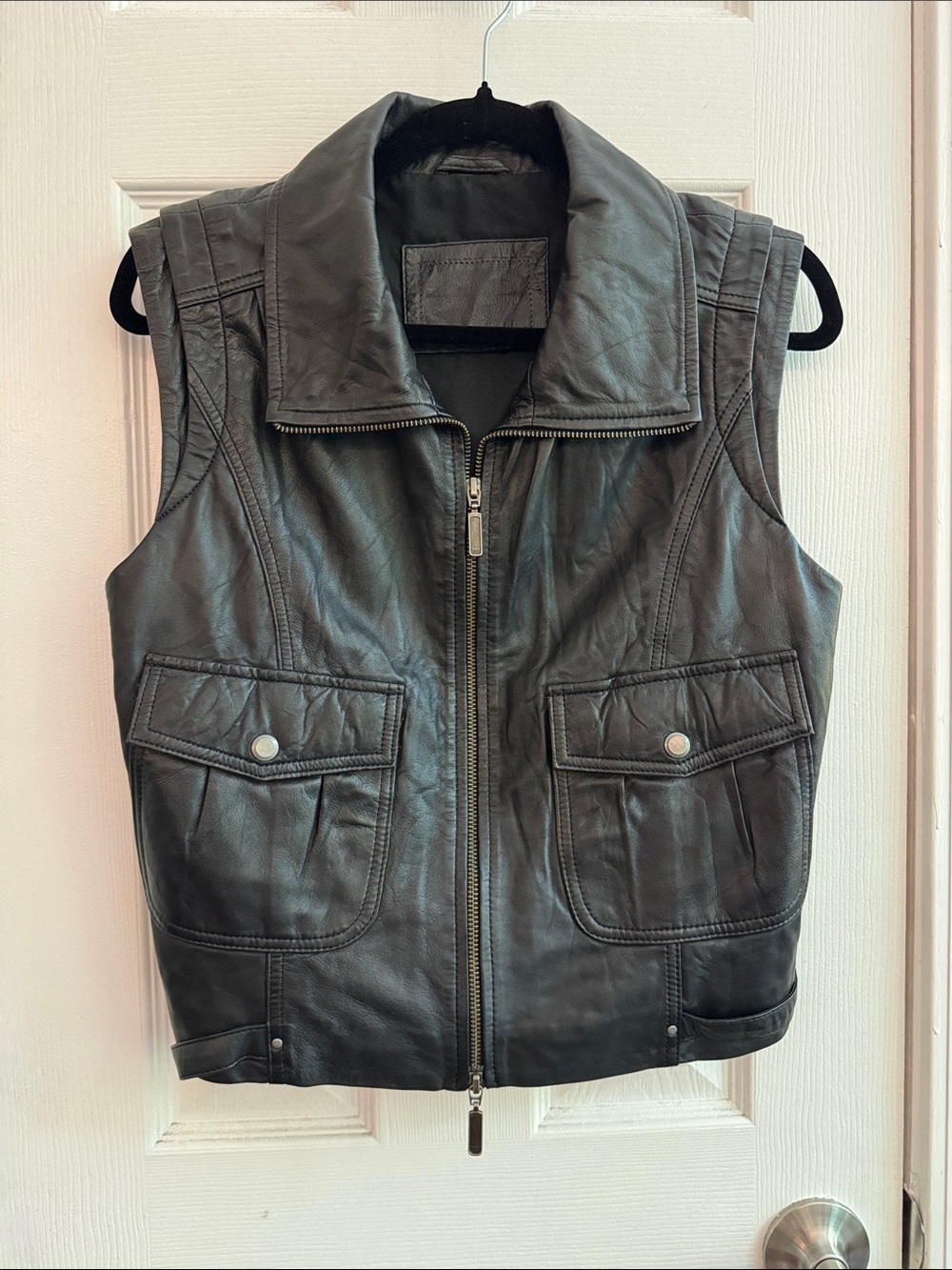 Sheepskin Leather Black Moto Vest Women’s Size 10
